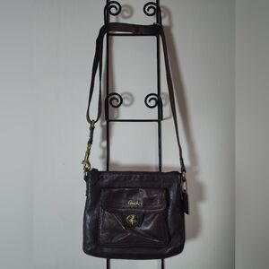 Coach Chocolate Brown Leather Turnlock Crossbody Purse